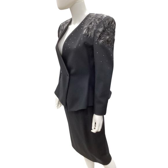 Vintage Nolan Miller 2 Piece Outfit Women’s SZ 4 Blazer + Skirt 100% Wool Black - Picture 2 of 9